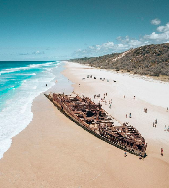 Maheno Shipwreck. Photo credit @fraserexplorertour on instagram